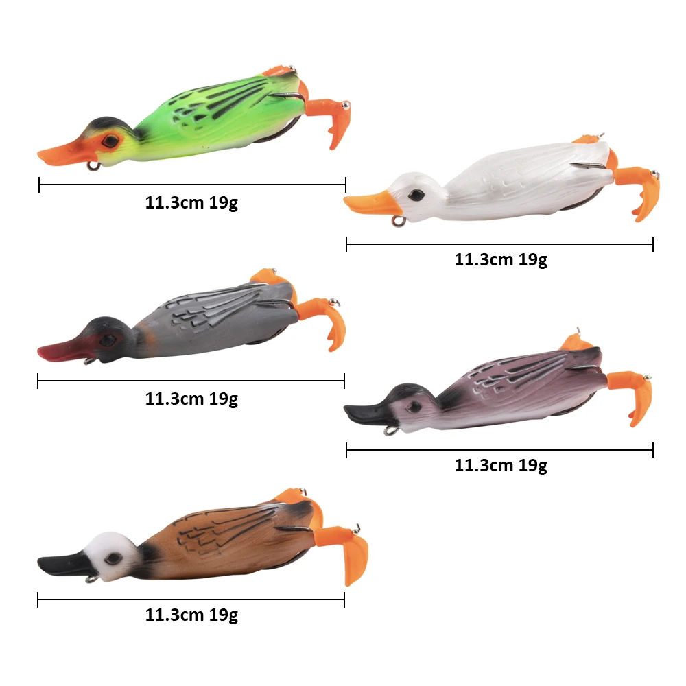Goture-Juego de Señuelos de Pesca de pato de doble hélice, 11,3 cm, 19g, cebo suave Topwater, señuelo de pesca de pato de silicona, 5 unids/lote por caja - imagen 2