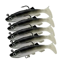 5 piezas un juego de señuelo suave de imitación de tiro lejano cola en T pesca con plomo