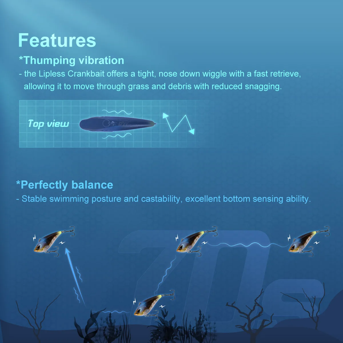 NOEBY-señuelo de pesca Crankbait sin labios, 7cm, 17,3g, sonajero que se hunde, vibración, Wobbler, cebo duro Artificial para perca, señuelo de pesca - imagen 4