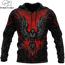 Sudadera con capucha y cremallera Unisex, chándal informal con estampado 3D de cuervo, tatuaje, Vegvisir, color rojo, KJ900