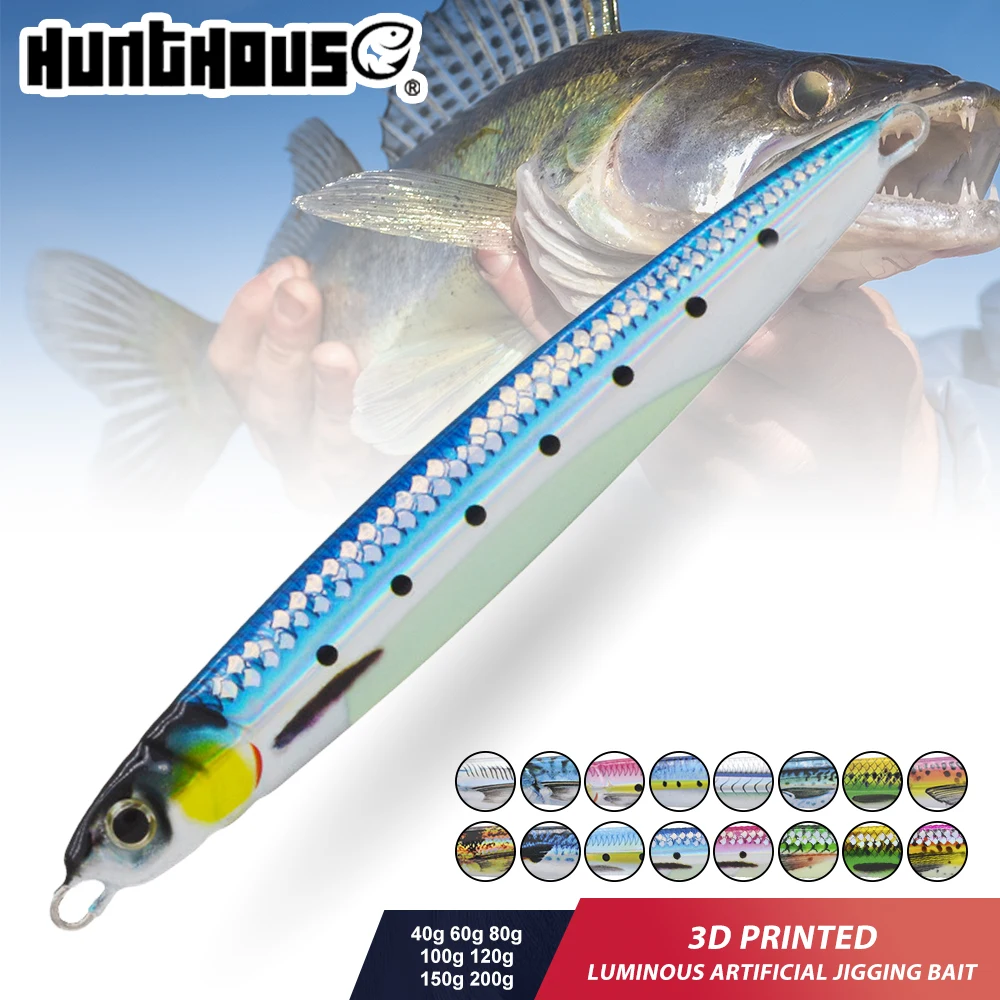 Hunthouse-señuelo de pesca con plantilla de Metal impreso en 3D, Jigging Trolling, 40g/60g/80g/100g/120g/150g/200g, caballa de agua salada que se hunde, Bluefish - imagen 2