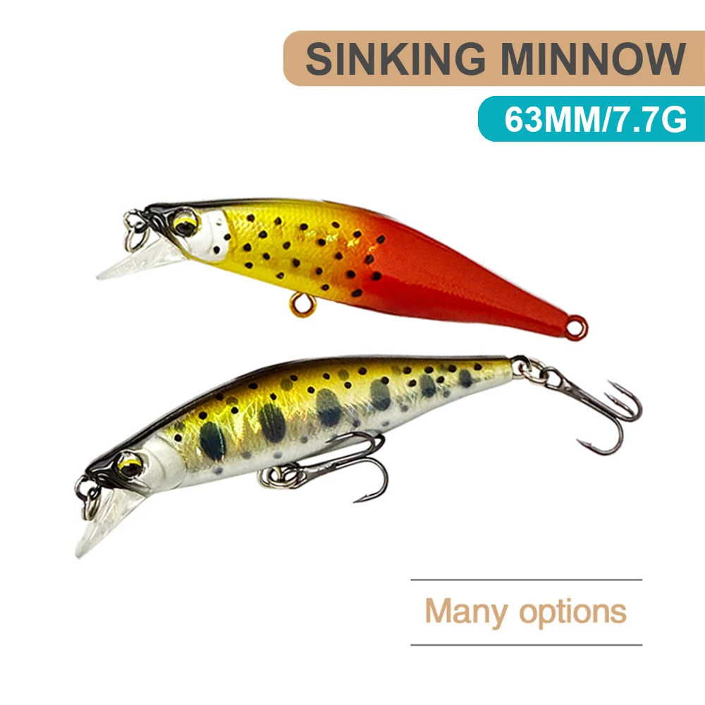 Señuelos de pesca de 6,3 cm y 7,7g, pececillo que se hunde, Wobbler, cebo duro Artificial de fundición larga, Jerkbait, accesorios de pesca, trucha y lubina MN712 - imagen 2