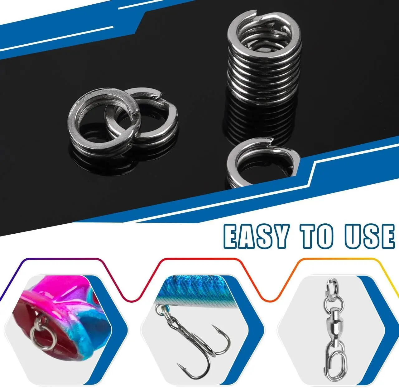 100 Uds. Anillos divididos de pesca, anillos de señuelo de acero inoxidable, anillos divididos de Hyber aplanados para Señuelos de Pesca, anillos a presión sólidos para agua salada - imagen 2