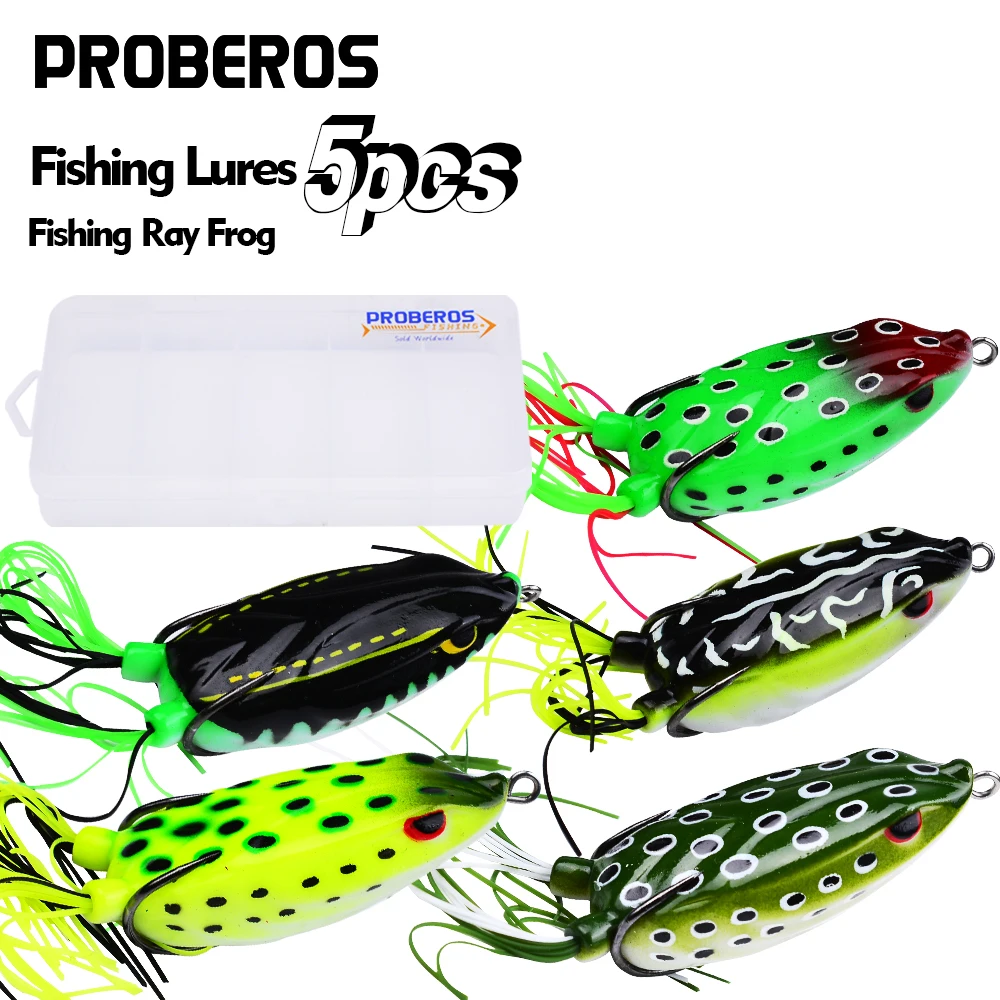 PROBEROS-cebo de pesca tipo RANA 5 piezas, cebo de pesca de plástico con gancho, biónico Artificial, 3D, ojo Thunderfrog, 65/70mm - imagen 2
