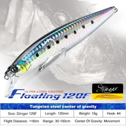 TSURINOYA-señuelo de Pesca de Mar, cebo Artificial ultralargo de fundición 120F, flotante, para agua salada, Minnow STINGER, 120mm, 19g