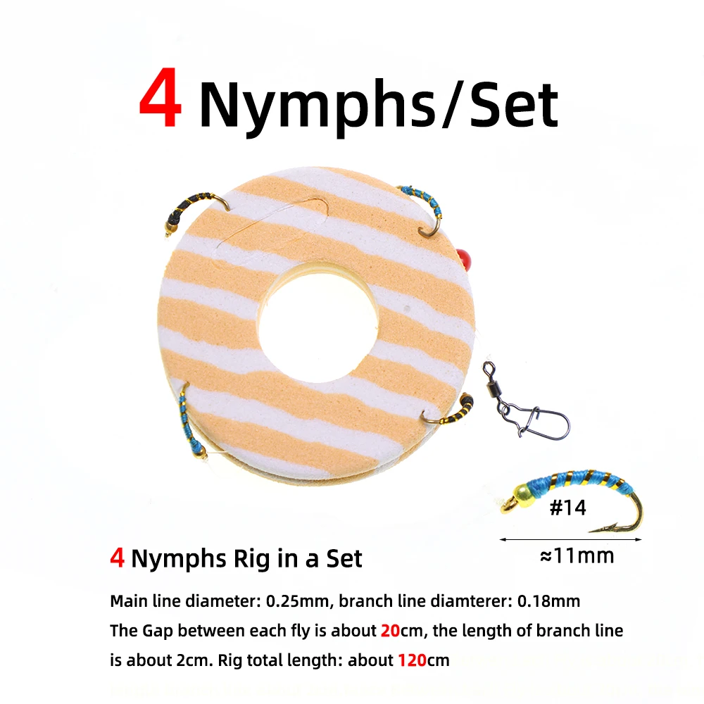 [5 sets] Nymph Lavaret Rig Cod / Whiting / Perch Live Bait Fish Sabiki Fishing Rigs Gold Head Black & Blue #14 - imagen 3