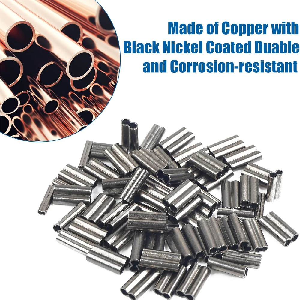 Mangas de engarzado de cobre de doble barril, manga de bucle de engarzado de cuerda de alambre de latón para conector de tubo de sedal de pesca, aparejo líder, 120 Uds. - imagen 3