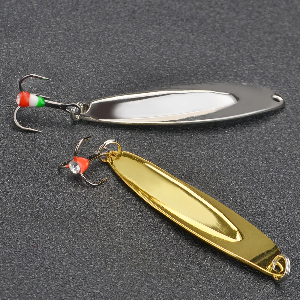 FTK-señuelo de pesca en hielo, cuchara de 8g, 55mm, 1 piezas, cebo giratorio de Allumen dorado/plateado, anzuelo triple, 10 # - imagen 5