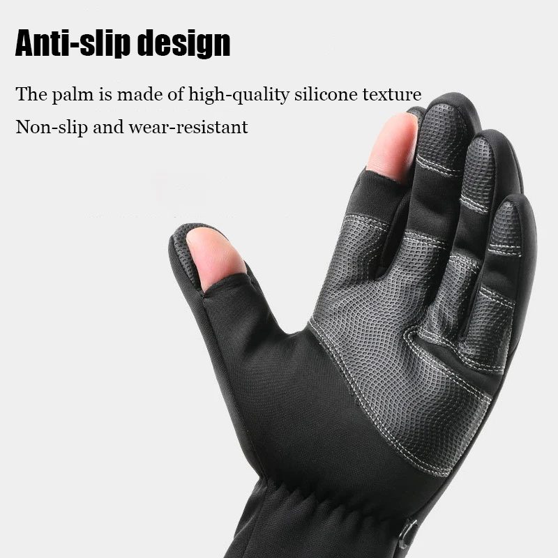 Guantes de pesca gruesos, manoplas cálidas antideslizantes, resistentes al agua, con dos dedos cortados, pantalla táctil, accesorios de pesca para invierno al aire libre, 1 par - imagen 3