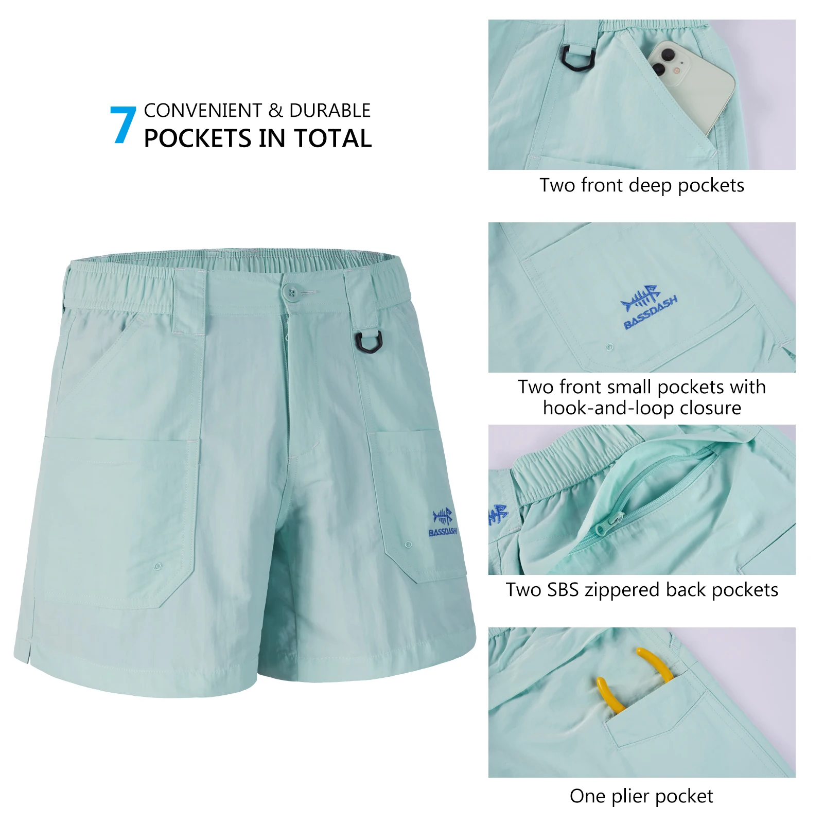 Bassdash-pantalones cortos de pesca para niños y niñas, Shorts de secado rápido, resistentes al agua, con bolsillos, para senderismo, FP03Y, 5 ", UPF 50 + - imagen 5