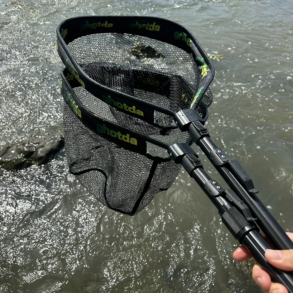Red de pesca plegable Ghotda, red de aterrizaje portátil fácil de llevar con mango de goma, red de trucha, herramienta de pesca en corriente de malla - imagen 5
