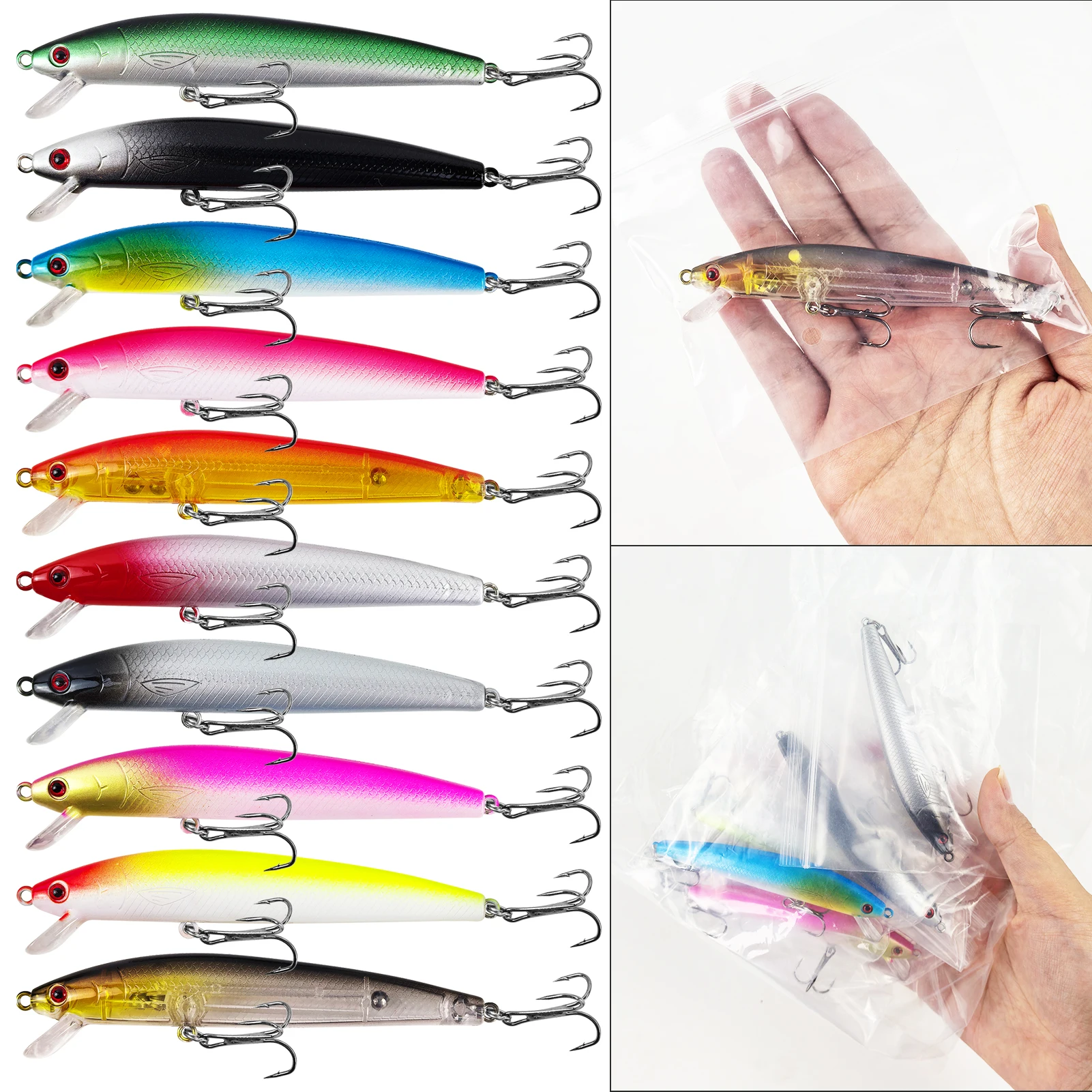 FREE FISHER Señuelo Minnow topwater con anzuelo triple y ojos 3D - imagen 4