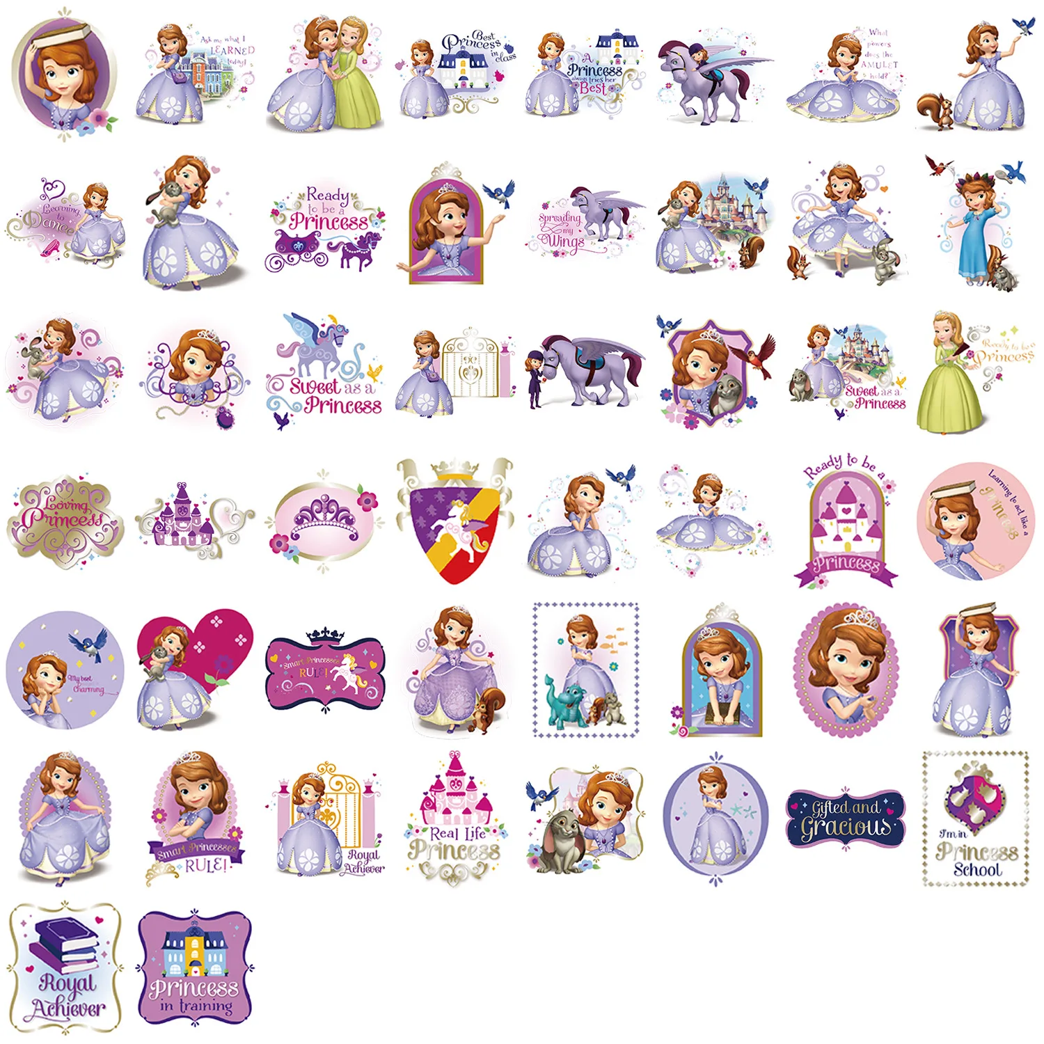 50 Uds. De pegatinas de película de dibujos animados de Disney Sofia, la primera princesa, teléfono, portátil, equipaje, guitarra, cuaderno, pegatinas impermeables, juguete - imagen 4