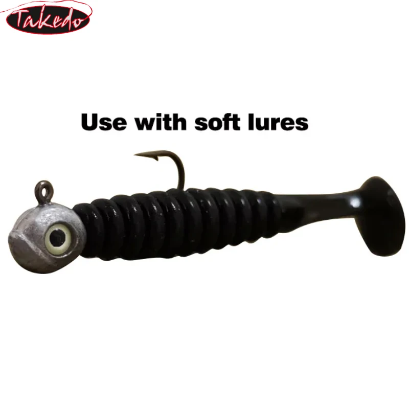 TAKEDO, 10 Uds., 1G, 1,8G, 3,5G, anzuelo con cabeza de anzuelo, señuelo de hielo, anzuelos de pesca de raíz de roca, ojos luminosos para señuelos de gusanos blandos, anzuelo con cabeza de plantilla de plomo - imagen 4