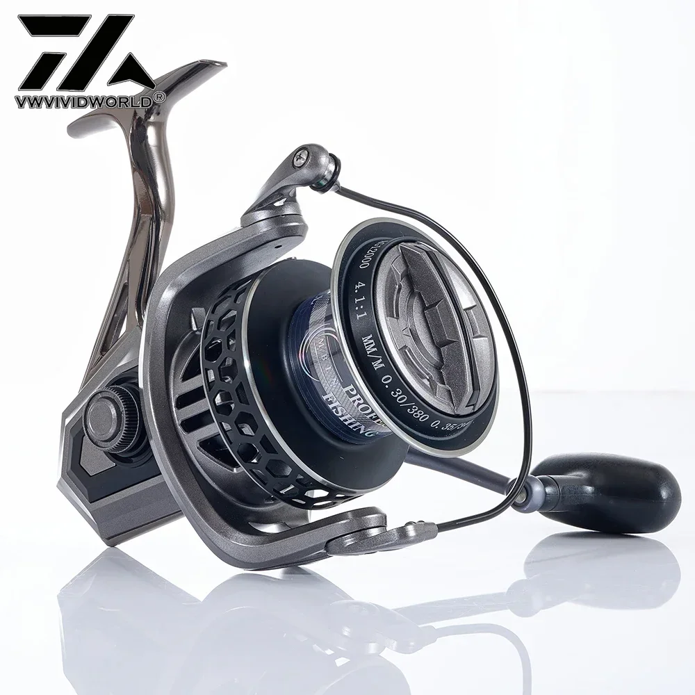 VWVIVIDWORLD, arrastre 8000-12000,15KG, carrete de pesca de agua salada, carrete de aleación, rodamiento de acero, engranaje de aleación, brazo de Metal, carrete giratorio para barco de mar - imagen 4