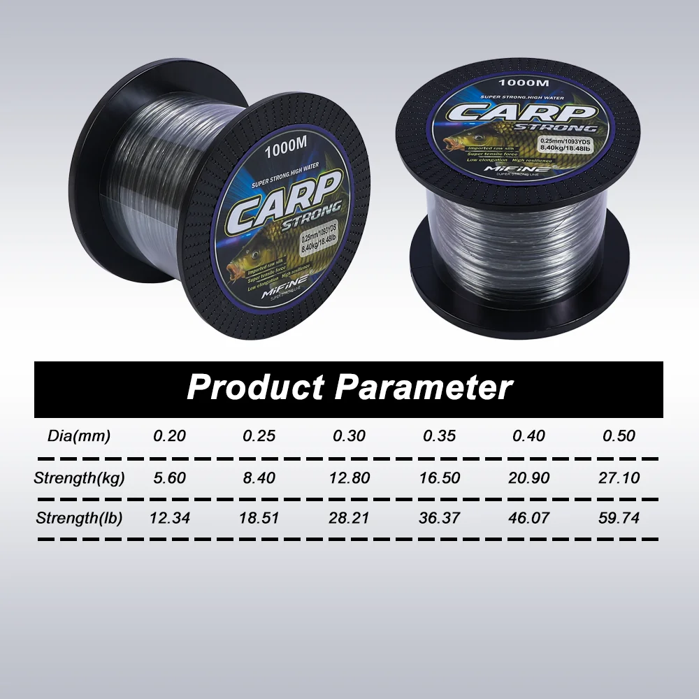 Línea de Pesca MIFINE CARP fuerte, 1000M, 12LB-59LB, línea súper fuerte de nailon, alta resistencia al desgaste, accesorios de alambre para Pesca de carpa - imagen 3