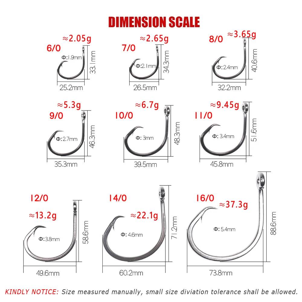 Bimoo-anzuelo circular de acero inoxidable 6/0, aparejo de pesca de agua salada de gran calibre, para atún, Amberjack y tiburón, #16/0 ~ # - imagen 2