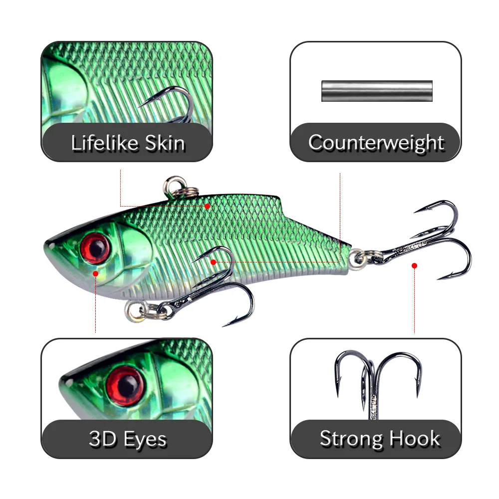 10 Uds VIB señuelo de pesca duro Artificial Vibe sin labios plástico vibración hundimiento cebo vibrador - imagen 2