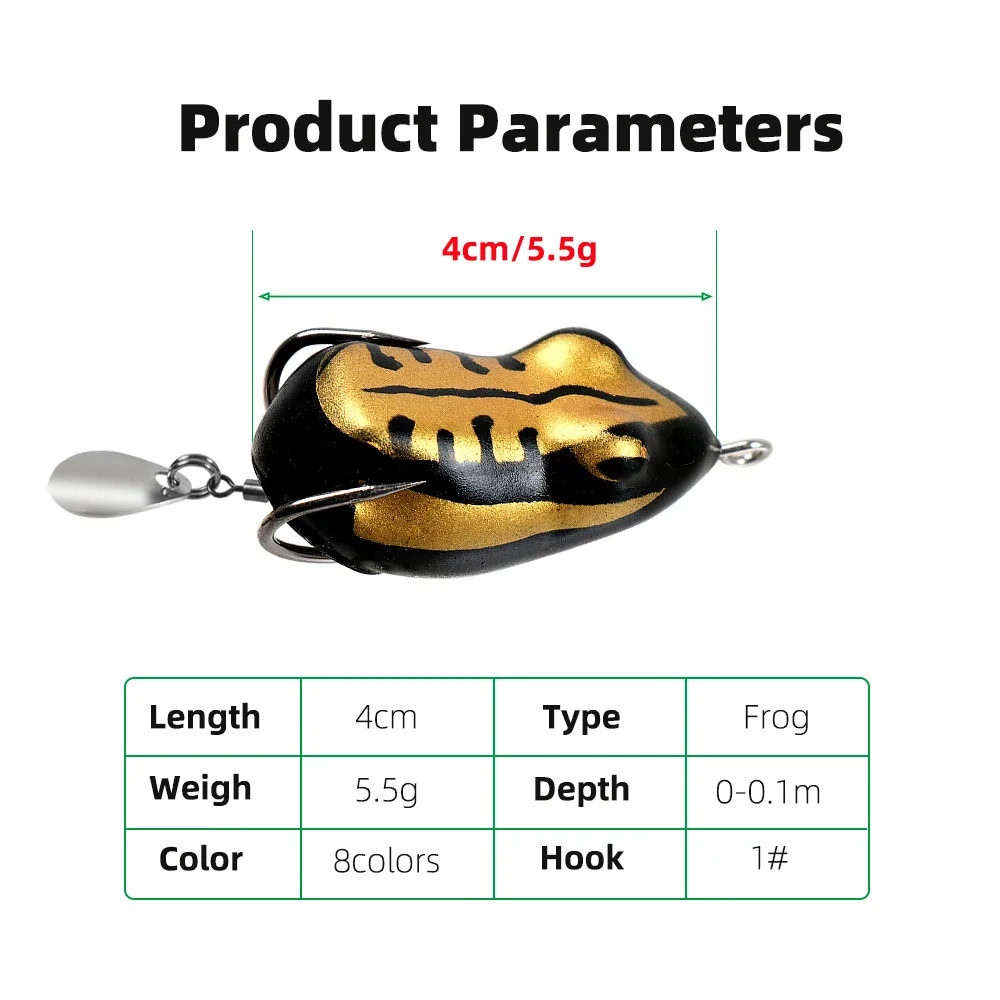 Señuelo de pesca de rana suave de 4cm/5,5g, Mini señuelo de pesca de rana suave, anzuelos dobles, cebo Artificial de rana de Rayo de agua superior - imagen 3