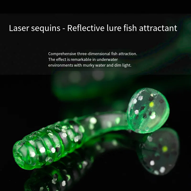 50 unid/caja Micro cebo suave 1,5 cm T-tail láser Wobblers señuelo de pesca de carpa Mini Swimbait Artificial de silicona con atrayente de peces - imagen 3