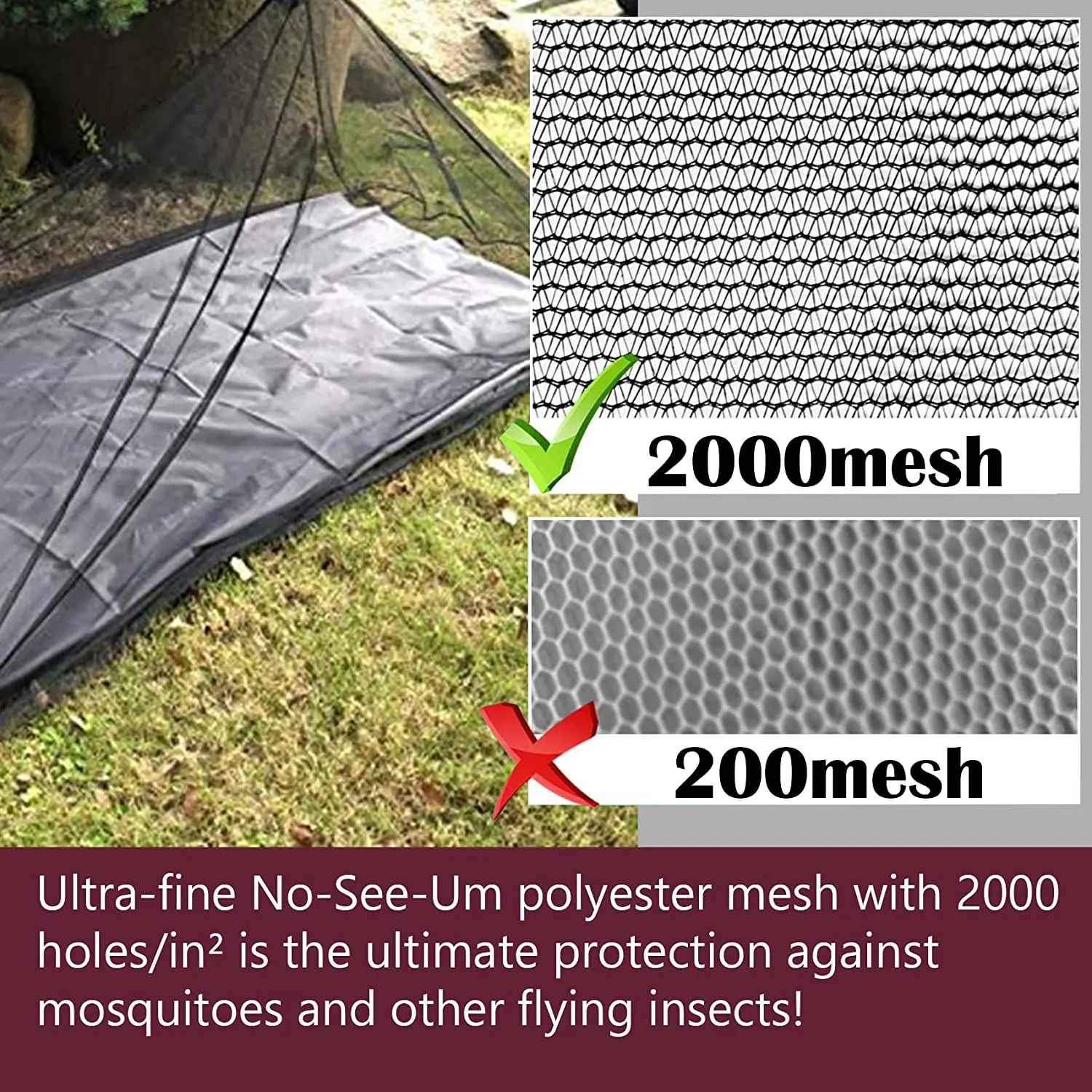 No-see-um-mosquitera para acampar, malla 2000 para mantener los insectos lejos, ultraligera, viaje, tienda de senderismo al aire libre, Individual/doble L M - imagen 3