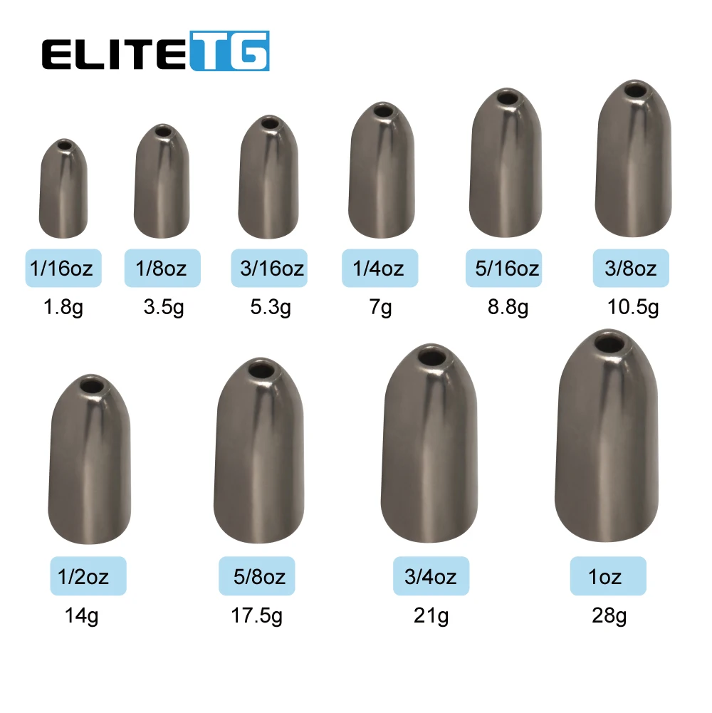 Elite TG 10 Uds pesas de gusano de tungsteno 1,8g-28g Bullet Bass Texas/Carolina Rig trucha Panfish perca señuelo accesorios de pesca - imagen 3