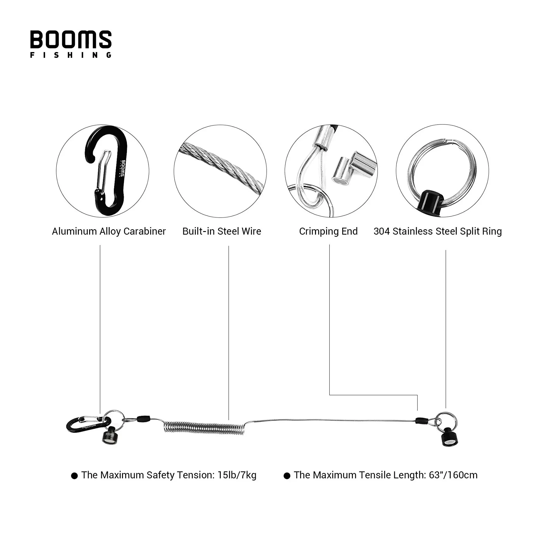 Booms Fishing MN2 Clip de liberación magnética con cordón de 1,5 m, alicates de red de pesca, soporte, aleación de aluminio, accesorios para herramientas de pesca - imagen 5