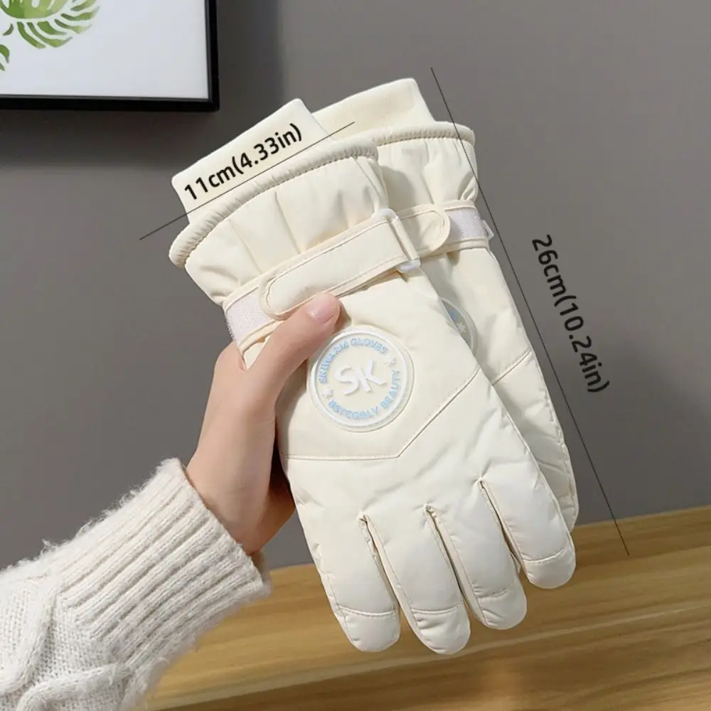 Guantes de esquí con forro a la moda, guantes gruesos de algodón impermeables para pantalla táctil, guantes cálidos de invierno a prueba de viento para mujer - imagen 5