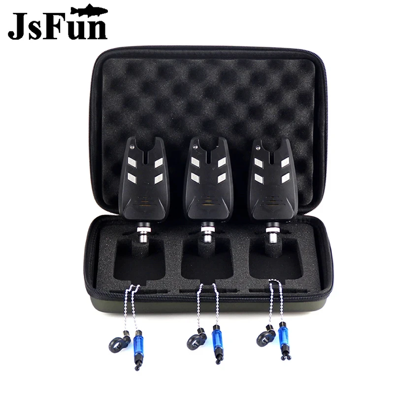 JSFUN 3PCS Carp Fishing Alarm And Swingers Indicator Set Fishing Hanger Swinger Sensitivity Bite Alarm Tackle With Zippered Case