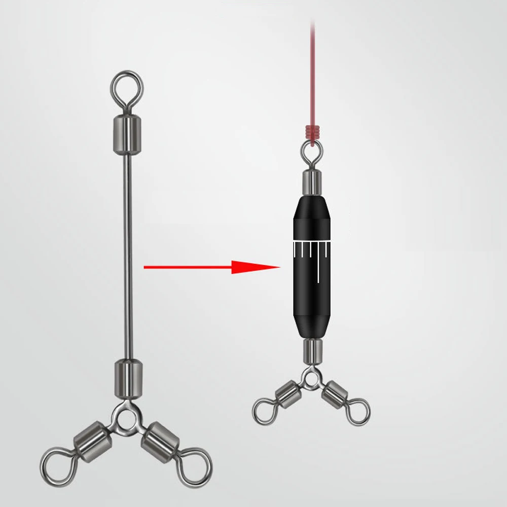 DNDYUJU, 10 Uds., conectores de pesca giratorios de 3 vías de largo, rodamiento de bolas, anzuelo giratorio, línea de señuelo, accesorios de pesca - imagen 4