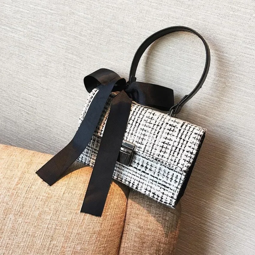 Bolso cuadrado pequeño de mano con lazo para ir al trabajo, bandolera cruzada de un solo hombro a la moda, Retro, a la moda - imagen 5