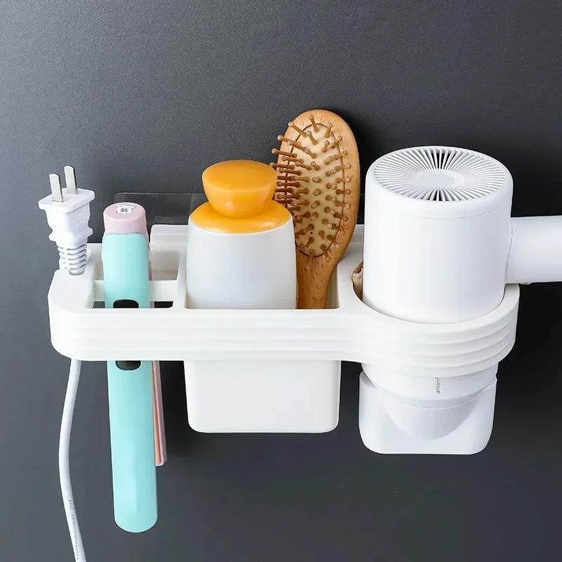 Organizador de baño para el hogar, estante de almacenamiento, soporte para accesorios de baño, estante de baño, soporte para secador de pelo, montado en la pared, sin perforación - imagen 3