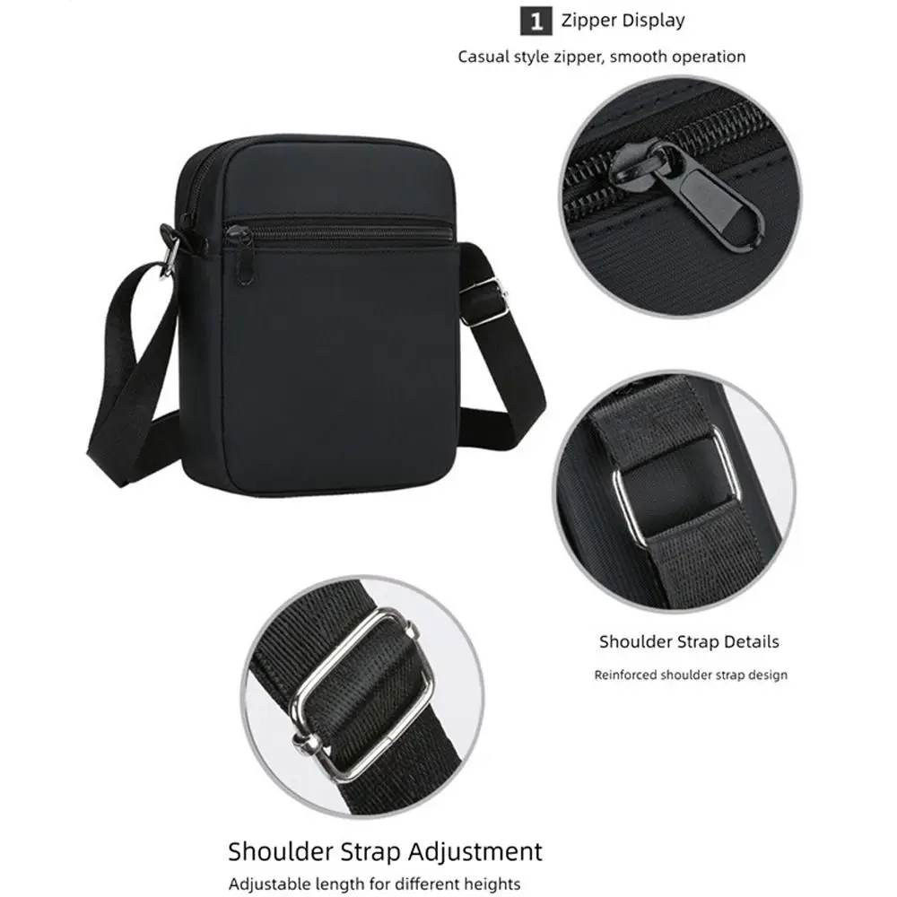 Bolso de hombro de PU a la moda, bolso cruzado impermeable negro, bolso ajustable para teléfono móvil con múltiples compartimentos para hombres - imagen 4