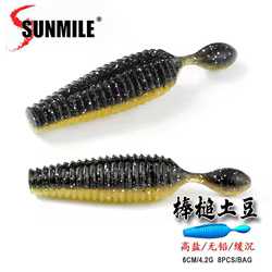 SUNMILE-cebo de palo de 6cm, 4,2g, señuelos de plástico blando pesados, cebo Artificial de gusano, señuelo de sábalo de silicona para pesca de lubina