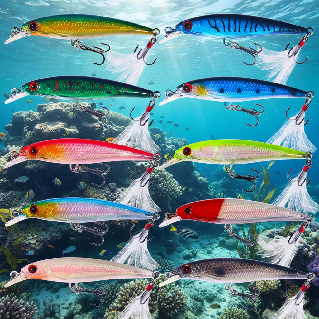 Señuelos minnow con plumas – Wobblers de cebo duro para carpa
