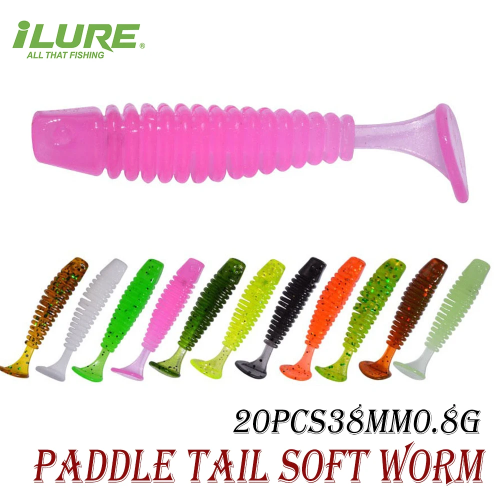 ILURE-señuelo de pesca Mini T Tail, cebo suave, 38mm, 0,8g, SwimBait, gusano de plástico, señuelo biónico