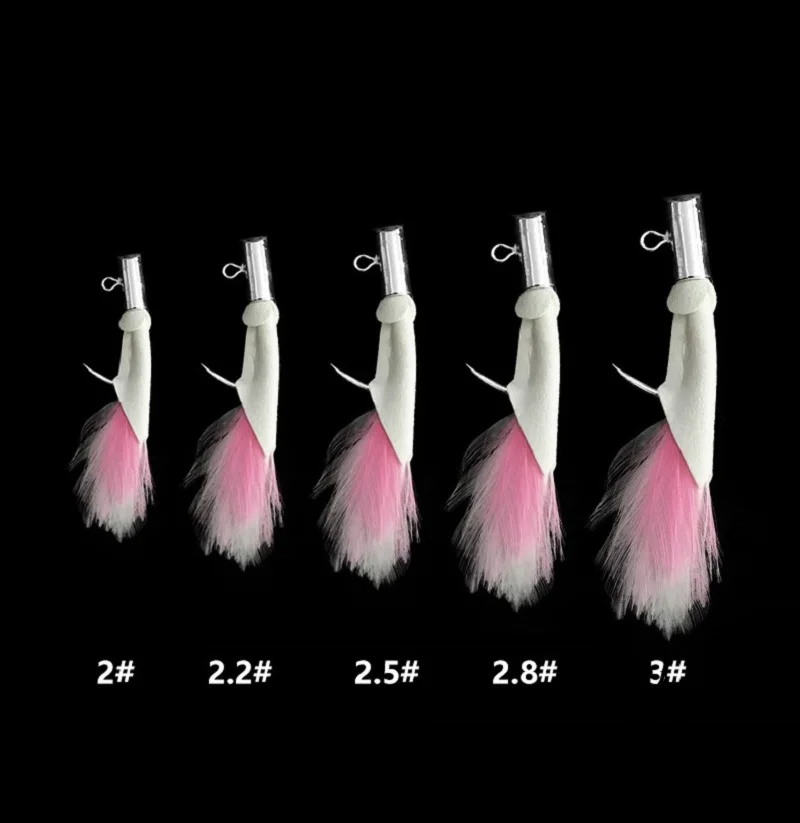 Anzuelo de atún sin púas, anzuelo de plomo, cabeza de plantilla con pluma, Jigging, cebo de atún para pesca en el mar, acero al carbono sin púa, 7,5g-21g, 3 piezas - imagen 2