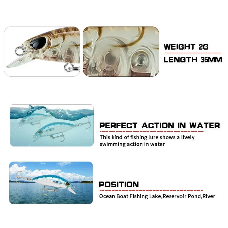 Señuelos de pesca de pececillo que se hunden, 35mm, 2g, cebo duro Artificial, Crankbait para lubina de agua dulce, Jerkbait, equipo de natación de plástico, 1 ud. - imagen 4