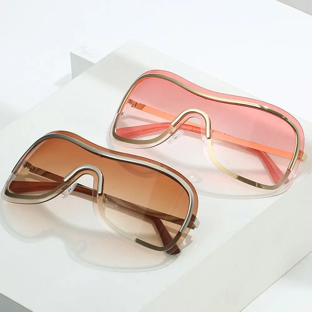 Gafas de sol degradadas de gran tamaño para mujer, aleación de plata marrón, tonos grandes, Y2k, una pieza - imagen 4
