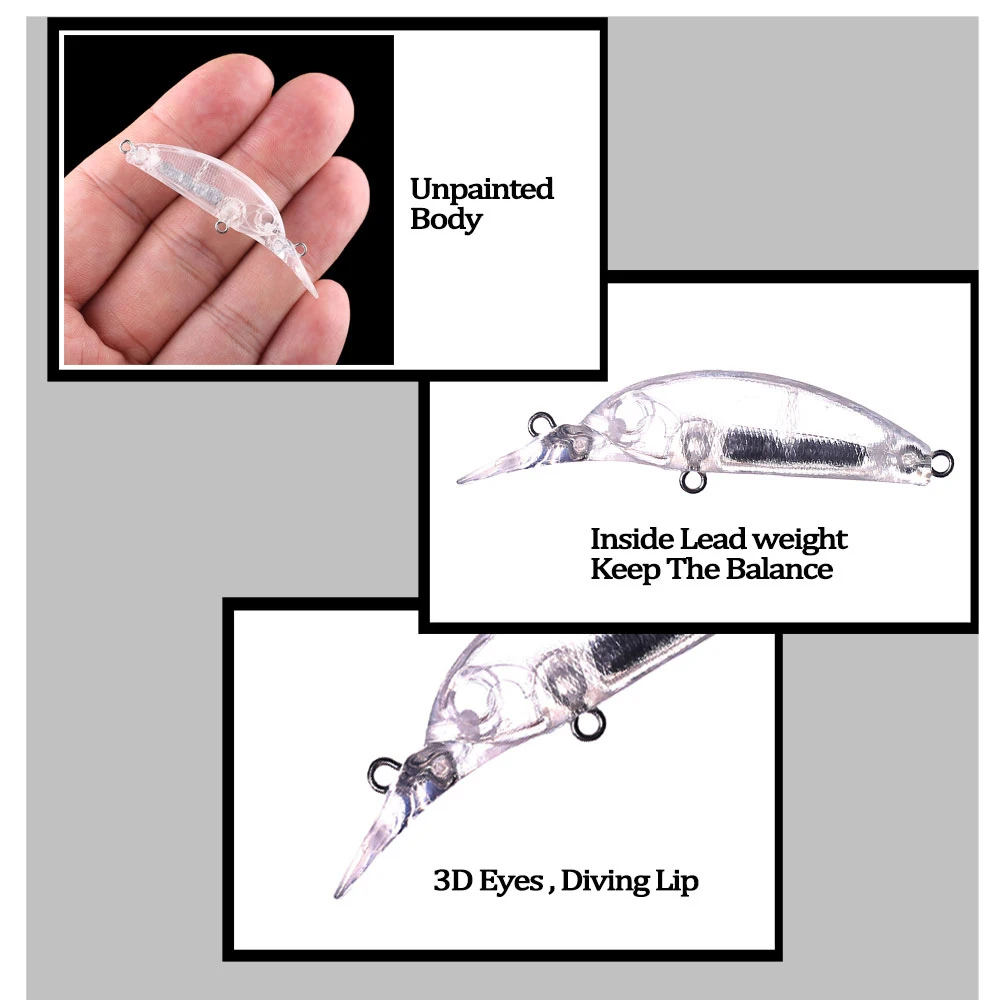 Chan'sHuang 30 Uds. Cebo en blanco sin pintar 5cm 2,3g silencioso buzo poco profundo Mini pececillo DIY hecho a mano aparejos de señuelo de pesca Artificial - imagen 5