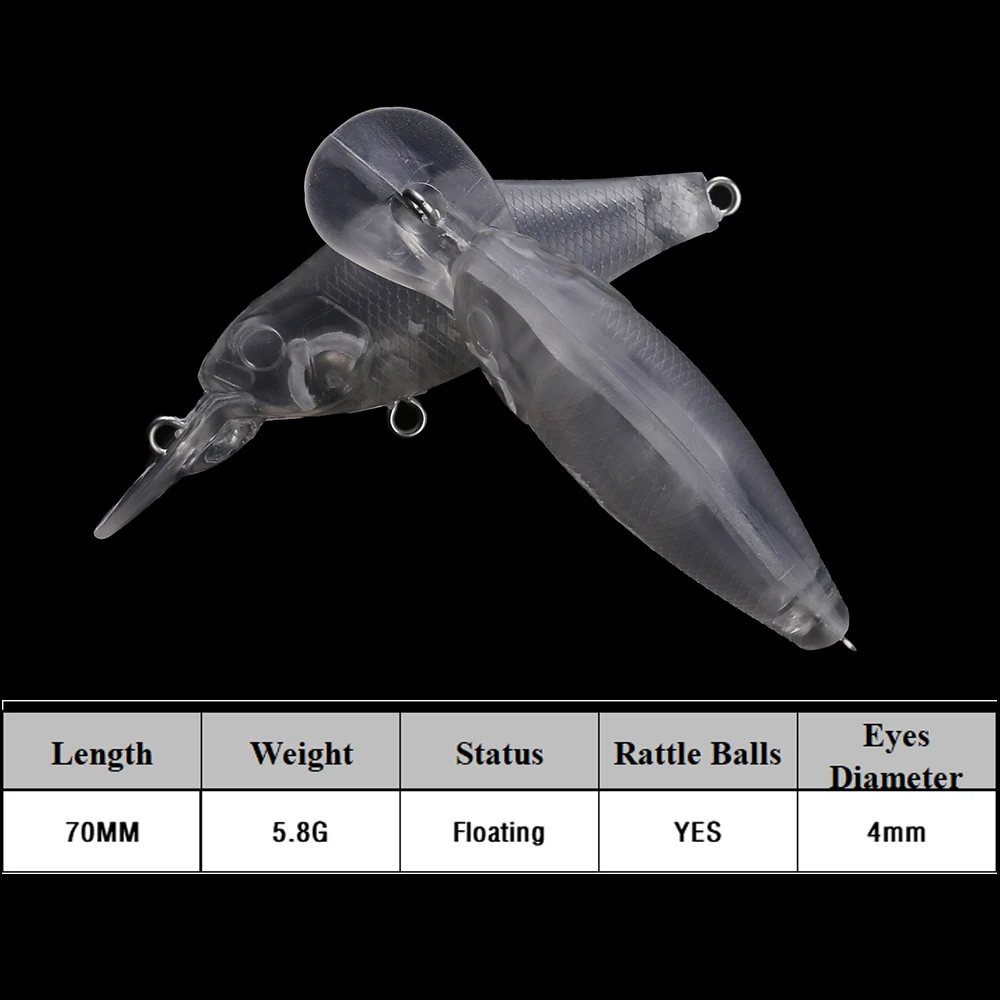 Chan'sHuang 20 piezas cebo en blanco sin pintar flotante buceo labio pececillo 70mm 5,8g Artificial DIY señuelo de pesca hecho a mano - imagen 2