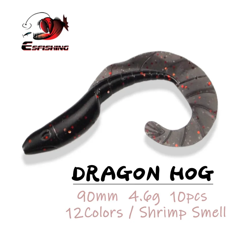 ESFISHING calidad dragón cerdo 90mm 10 Uds realista sola larva cola Isca Artificial suave silicona cebo Pesca señuelo de Pesca aparejos - imagen 5