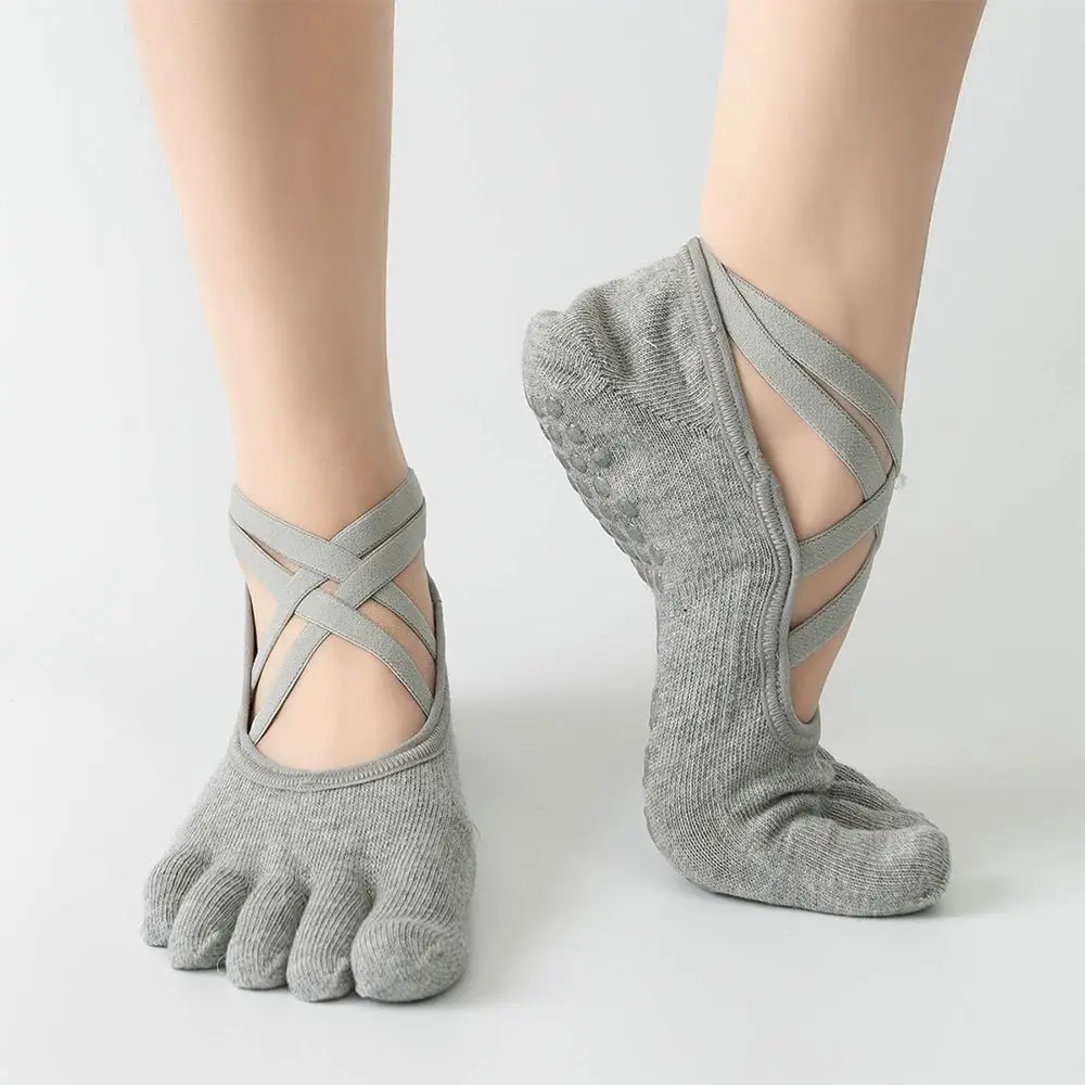 Calcetines antideslizantes cinco dedos agarre silicona para pilates y yoga