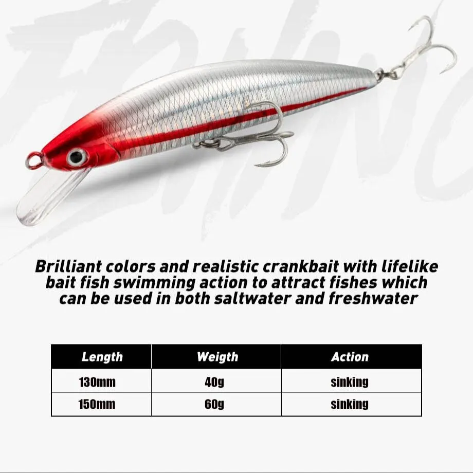 Fishing Lure Sinking Minnow 13cm 15cm 40g 60g Weight System Hard Lure Pesca Strong Treble Hooks Wobbler Jerkbait Swimbait Bait - imagen 2