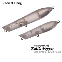 Chan'sHuang-señuelo de pesca en blanco sin pintar, 20 piezas, 6,2g/10,2g, sonajero Popper para caminar al perro, cebo Artificial hecho a mano DIY