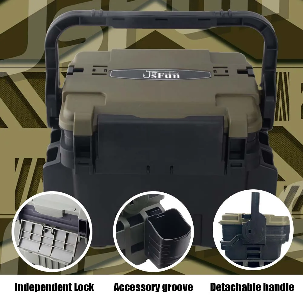 JSFUN Caja de Pesca Grande Multifuncional con Portacañas y Portavasos - imagen 4