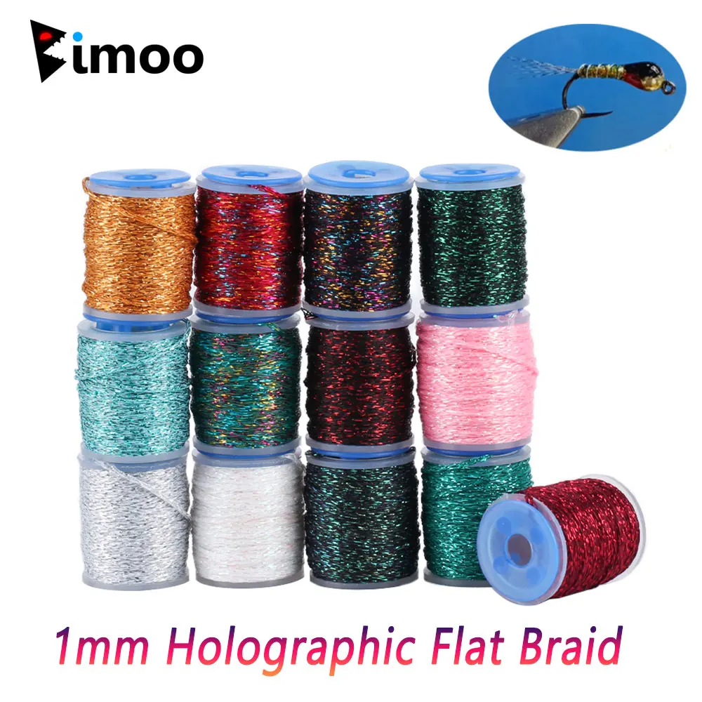 Bimoo, 10M/carrete, 1mm, Flash holográfico, hilo trenzado plano, atado de moscas, Material corporal para trucha, Streamer, moscas de agua salada, señuelo - imagen 2