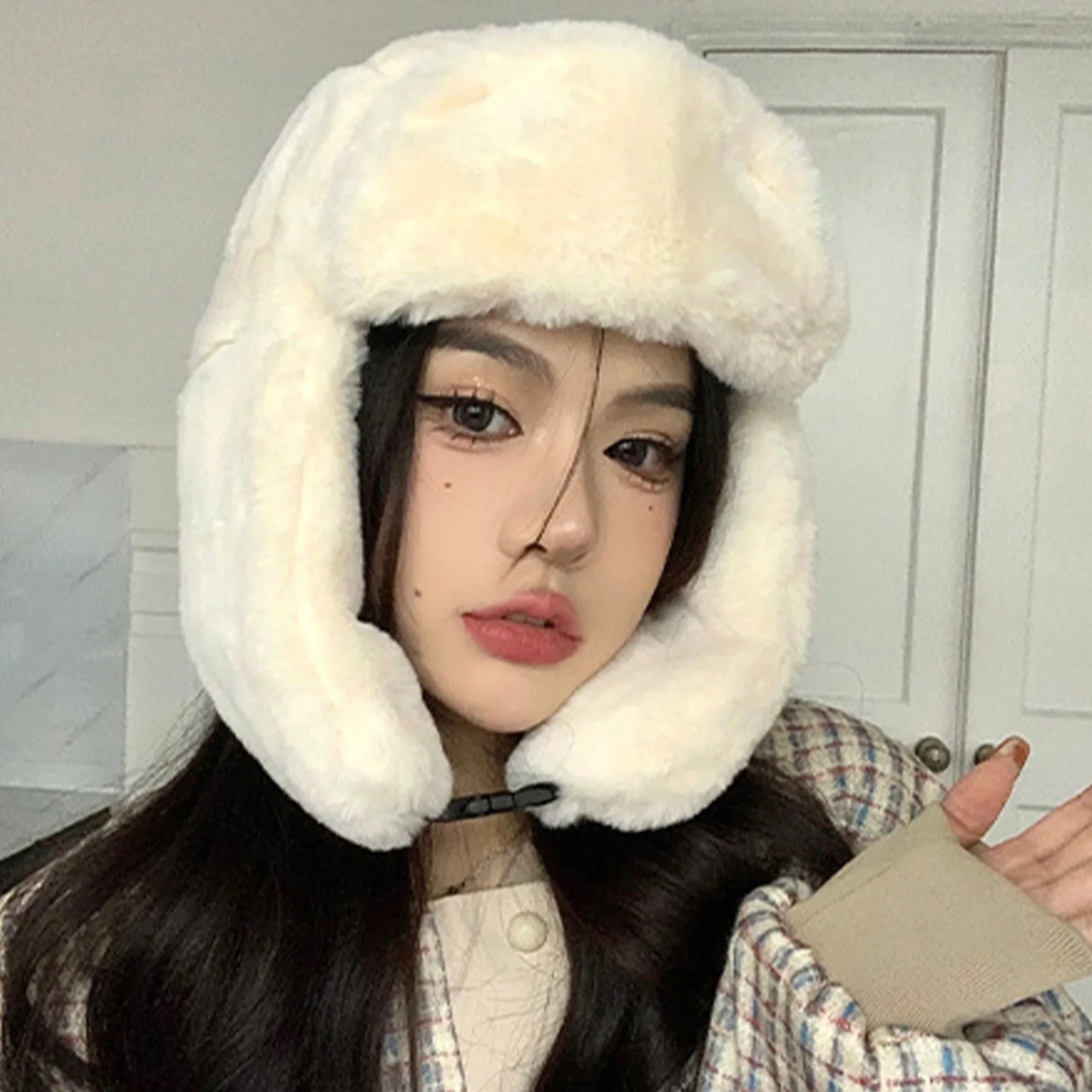 Gorro de ciclismo a la moda, gorro grueso de felpa a prueba de viento para hombres y mujeres, gorro cálido de terciopelo a la moda con orejeras, gorros para ciclismo