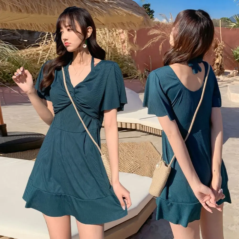 Dulce pantalones de seguridad falda Halter traje de baño plisado ropa de playa traje de baño de primavera caliente traje de baño de manga corta traje de baño de verano