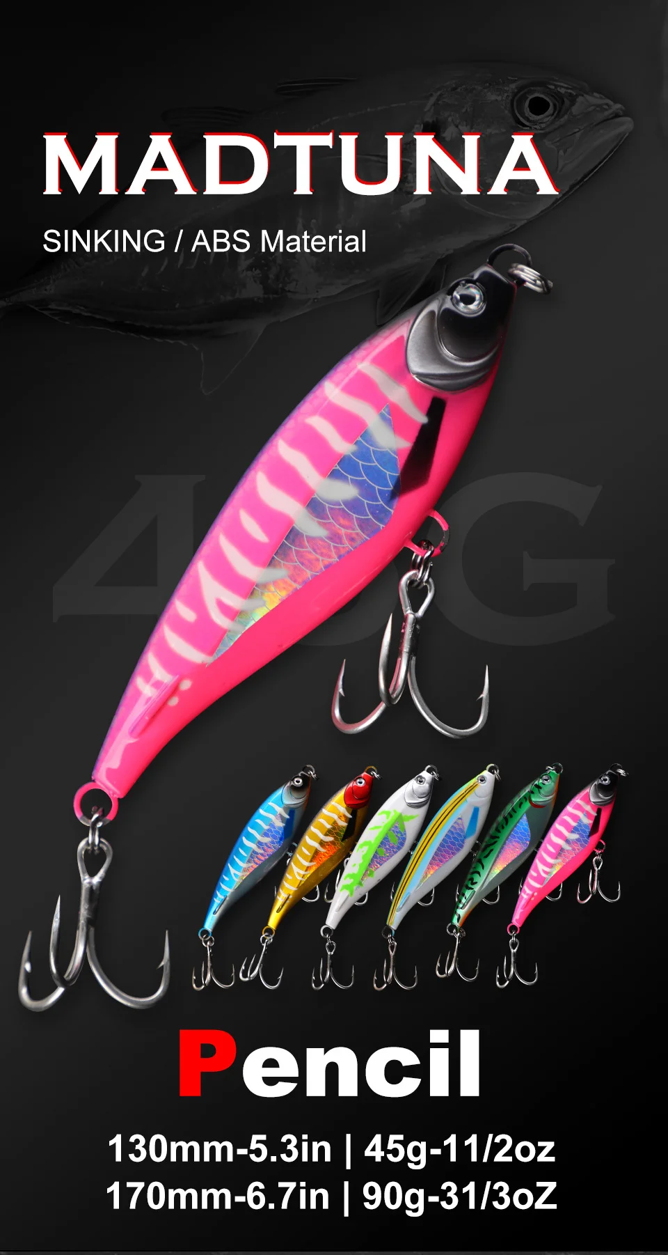 Señuelo tipo lápiz AJLURES 45g en su estuche de protección